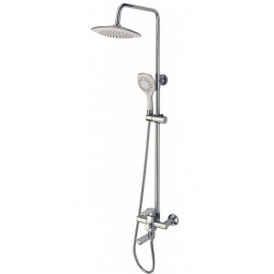 Душевая стойка Fmark FM2402, однорычажная, излив, тропический душ, лейка, штанга, хром