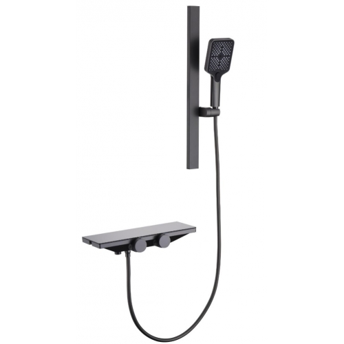 Смеситель для ванны Fmark FS24Q-03, вентильный, излив, ручной душ, графит купить в интернет магазине Санрай73