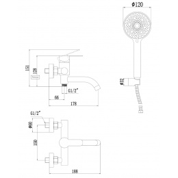 Смеситель для ванны Fmark FS8206A, однорычажный, короткий излив, ручной душ, хром