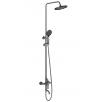 Душевая стойка Fmark FS8245Q, однорычажная, излив, тропический душ, лейка, штанга, оружейная сталь