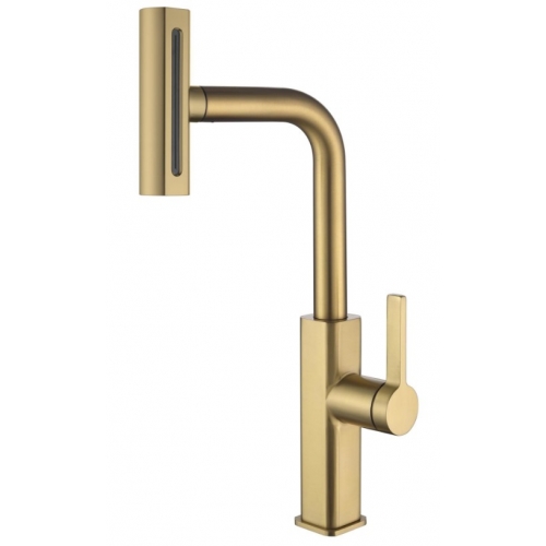 Смеситель для кухни Fmark FS8266C, высокий выдвижной излив, однорычажный, матовое золото купить в интернет магазине Санрай73