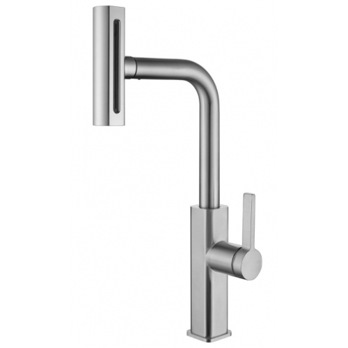 Смеситель для кухни Fmark FS8266L, высокий выдвижной излив, однорычажный, сатин купить в интернет магазине Санрай73