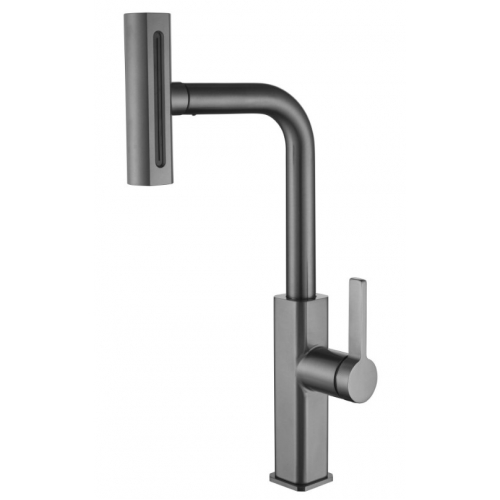 Смеситель для кухни Fmark FS8266Q, высокий выдвижной излив, однорычажный, графит купить в интернет магазине Санрай73