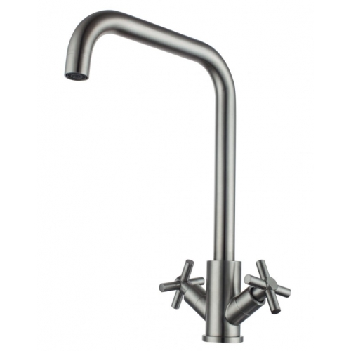 Смеситель для кухни Fmark FS8412, высокий излив, двухвентильный, сатин купить в интернет магазине Санрай73