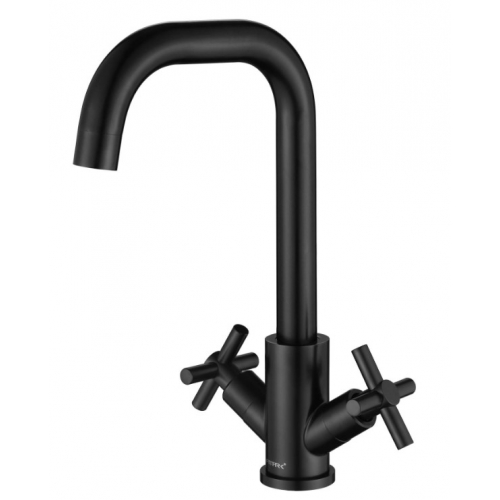 Смеситель для кухни Fmark FS8412H, высокий излив, двухвентильный, черный купить в интернет магазине Санрай73