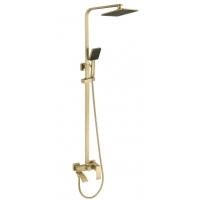 Душевая стойка Fmark FS8645-1C, однорычажная, излив, тропический душ, лейка, штанга, матовое золото