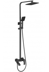Душевая стойка Fmark FS8645-1H, однорычажная, излив, тропический душ, лейка, штанга, черный матовый