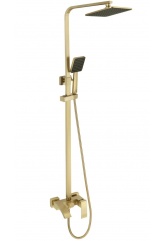 Душевая стойка Fmark FS8645C, однорычажная, излив, тропический душ, лейка, штанга, матовое золото