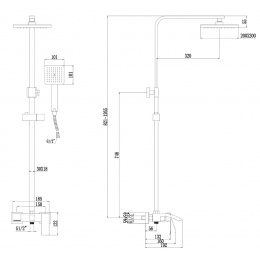 Душевая стойка Fmark FS8645C, однорычажная, излив, тропический душ, лейка, штанга, матовое золото