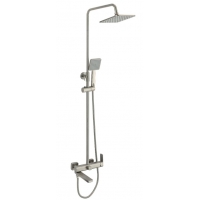 Душевая стойка Fmark FS8745-22, однорычажная, излив, тропический душ, лейка, штанга, сатин