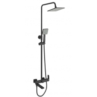 Душевая стойка Fmark FS8745-22H, однорычажная, излив, тропический душ, лейка, штанга, черный