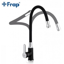 Смеситель для кухни Frap F4042, однорычажный, гибкий высокий излив, черный, хром