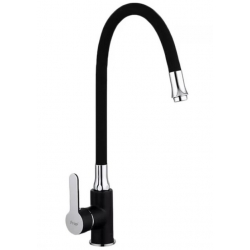 Смеситель для кухни Frap F4042, однорычажный, гибкий высокий излив, черный, хром