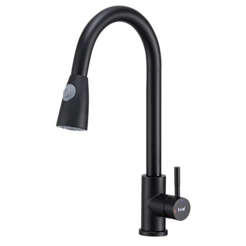 Смеситель для кухни Frap 60991-6, однорычажный, выдвижная лейка, черный купить в интернет магазине Санрай73
