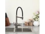 Смеситель для кухни Frap с подключением питьевого фильтра, гибкий излив, оружейная сталь/черный