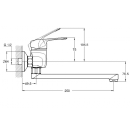 Смеситель для кухни G-Lauf KLO12-A048, настенный, однорычажный, нижний длинный излив