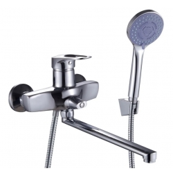 Смеситель для ванной HIGASHI HG03-501 однорычажный, длинный излив, с душевым комплектом, хром