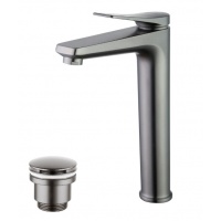 Смеситель для раковины Lemark Bronx LM3709GM высокий Г-излив, с донным клапаном Click/Clac, графит