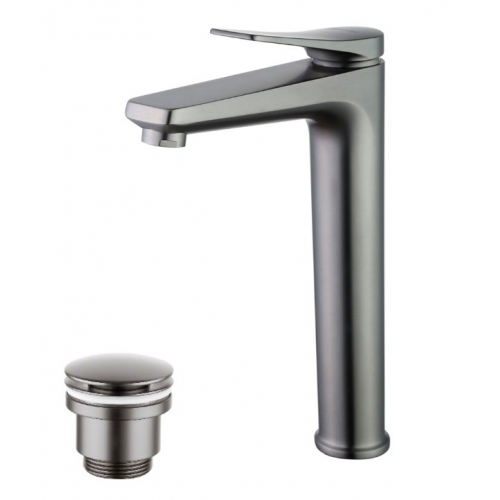 Смеситель для раковины Lemark Bronx LM3709GM высокий Г-излив, с донным клапаном Click/Clac, графит купить в интернет магазине Санрай73