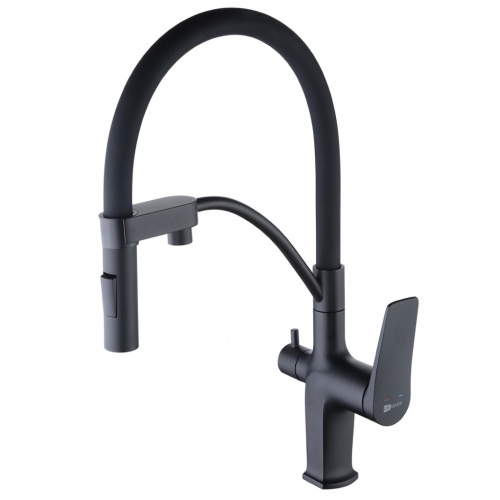 Смеситель для кухни Lemark Bronx LM3761BL, с выходом для фильтра, высокий гибкий излив, черный купить в интернет магазине Санрай73