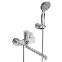 Смеситель для ванны Lemark Aura LM0651CH, однорычажный, длинный излив, с ручной лейкой