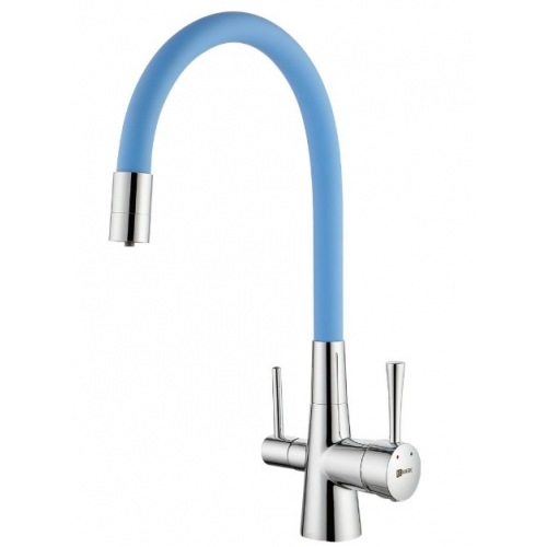 Смеситель для кухни Lemark Comfort LM3075C-SkyBlue подключение к фильтру, гибкий излив, хром/голубой купить в интернет магазине Санрай73