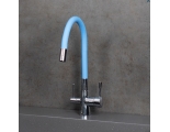 Смеситель для кухни Lemark Comfort LM3075C-SkyBlue подключение к фильтру, гибкий излив, хром/голубой