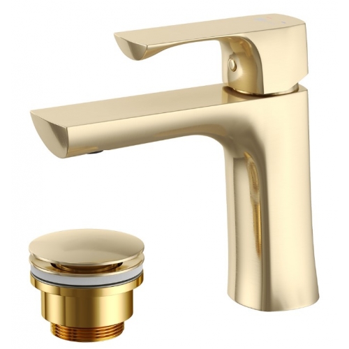 Смеситель для раковины Lemark Ursus LM7206BG однорычажный, с донным клапаном Click/Clack, золотой купить в интернет магазине Санрай73