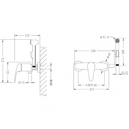 Смеситель с гигиеническим душем Lemark Linara LM0418C, встраиваемый с внутренней частью