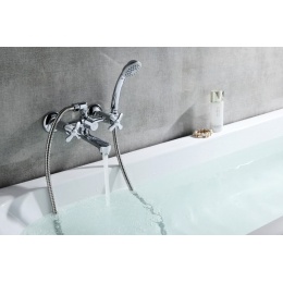 Смеситель для ванны Lemark Partner LM6542C, двухвентильный, короткий излив, с ручной лейкой