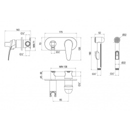 Смеситель с гигиеническим душем Lemark Linara LM0419C, встраиваемый с внутренней частью