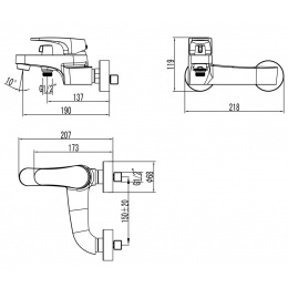 Смеситель для ванны Lemark Shift LM4334C, однорычажный, короткий излив, с ручной лейкой, хром