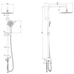 Душевой гарнитур Lemark LM8809BL, тропический душ, штанга, ручной душ, черный матовый