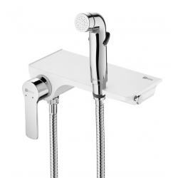 Смеситель с гигиеническим душем Lemark Solo LM7168CW, настенный, с полочкой, белый