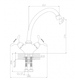 Смеситель для кухни Rossinka Q02-71, двухвентильный, высокий излив