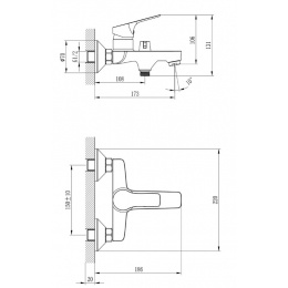 Смеситель для ванны Rossinka RS29-31, однорычажный, короткий излив, с душевой лейкой