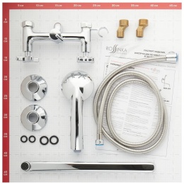 Смеситель для ванны Rossinka RS39-84, двухвентильный, длинный излив, с душевой лейкой