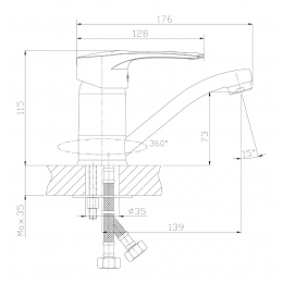 Смеситель для умывальника Rossinka T40-22, однорычажный, поворотный излив