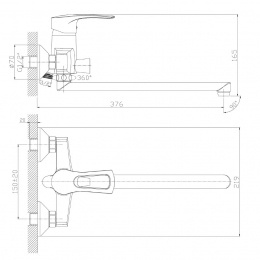 Смеситель для ванны Rossinka T40-32, однорычажный, длинный излив, с душевой лейкой