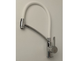 Смеситель для кухни Sanday SD567704-06, однорычажный, высокий гибкий излив, хром/белый