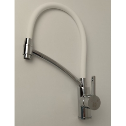 Смеситель для кухни Sanday SD567704-06, однорычажный, высокий гибкий излив, хром/белый
