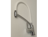 Смеситель для кухни Sanday SD567704-06, однорычажный, высокий гибкий излив, хром/белый