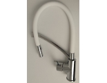 Смеситель для кухни Sanday SD567704-06, однорычажный, высокий гибкий излив, хром/белый