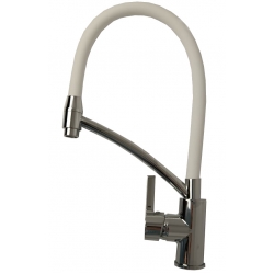 Смеситель для кухни Sanday SD567704-06, однорычажный, высокий гибкий излив, хром/белый