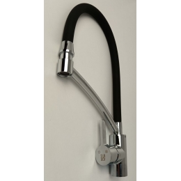 Смеситель для кухни Sanday SD567704-07, однорычажный, высокий гибкий излив, хром/черный
