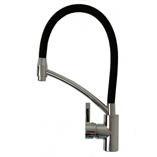 Смеситель для кухни Sanday SD567704-07, однорычажный, высокий гибкий излив, хром/черный купить в интернет магазине Санрай73