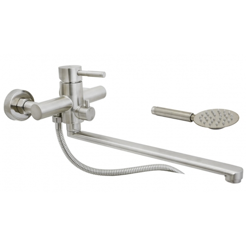 Смеситель для ванны Santrek Aqua 900 INOX нержавеющая сталь, однорычажный, ручной душ, длинный излив купить в интернет магазине Санрай73