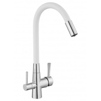 Смеситель для кухни Savol, с подключением питьевого фильтра, гибкий излив, хром, белый