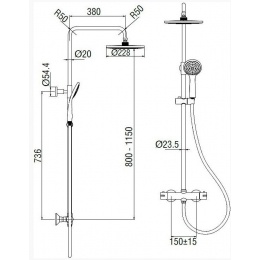 Душевая система SmartSant Смарт термостат, тропический душ, штанга, душ ручной