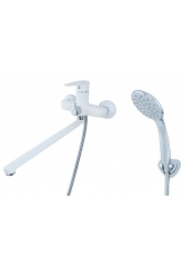 Смеситель для ванны SmartSant Бриз, однорычажный, длинный излив, ручной душ, белый, хром
